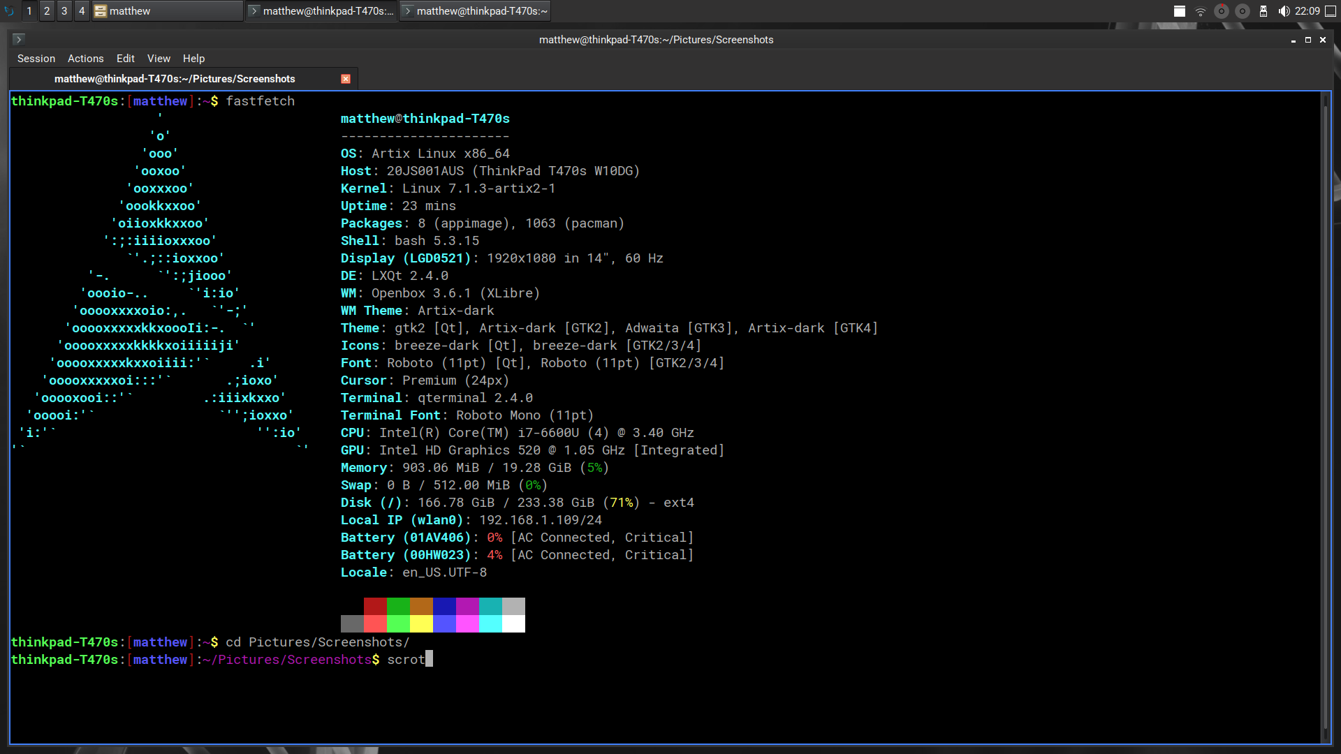 LXQt desktop on Artix Linux - ThinkPad T470s